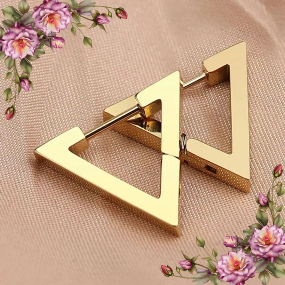 Geometric Triangle Stainless Steel Earrings, Smooth Ear Stud, Trendy‎ Earrings